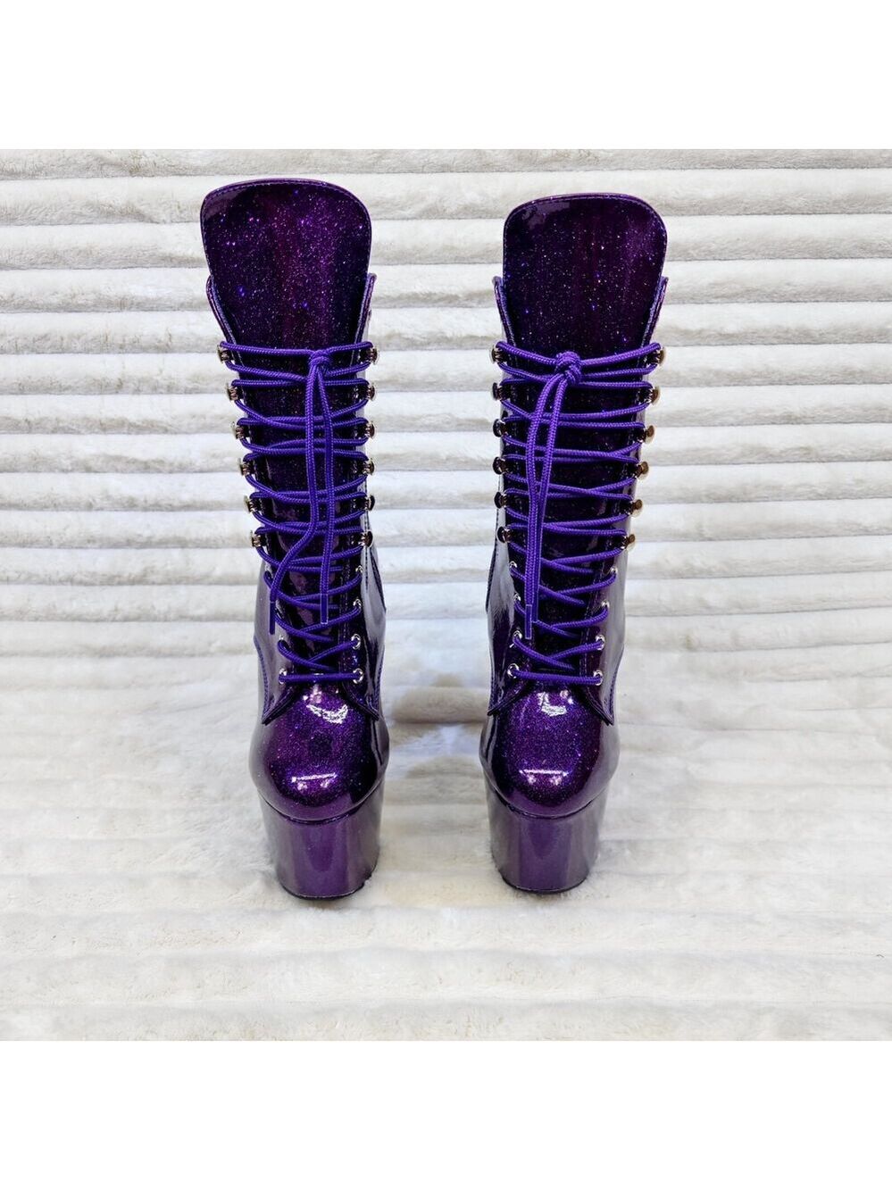 NIB Adore 1020GP Purple Glitter Patent 7" High Heel Platform Ankle Boots - Picture 6 of 12